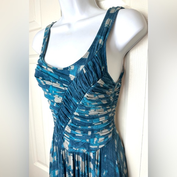 Anthro PLENTY By TRACY REESE Walkway Midi Dress Jersey Knit Teal Blue Ruched - Picture 7 of 15